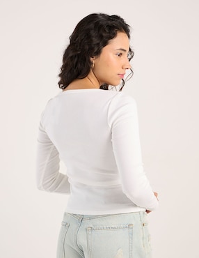 Playera manga larga Hollister cuello cuadrado para mujer