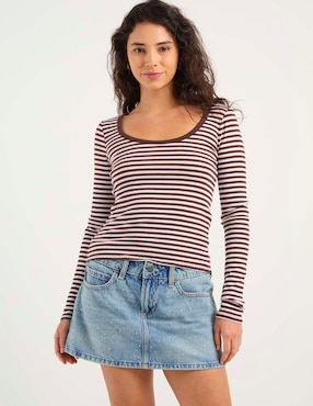 Playera manga larga Hollister cuello redondo para mujer