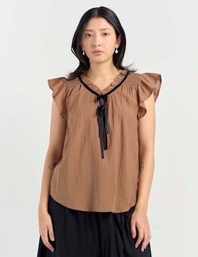 Blusa Coffee Bean manga corta para mujer