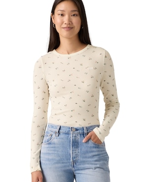 Playera manga larga Levi's cuello redondo para mujer