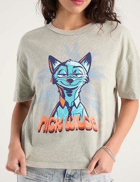 Playera manga corta Zootopia cuello redondo para mujer