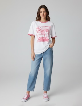 Playera manga al codo cuello redondo para mujer