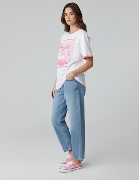 Playera manga al codo cuello redondo para mujer