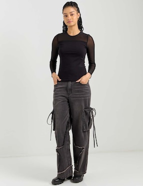 Playera manga larga Sexy Jeans cuello redondo para mujer