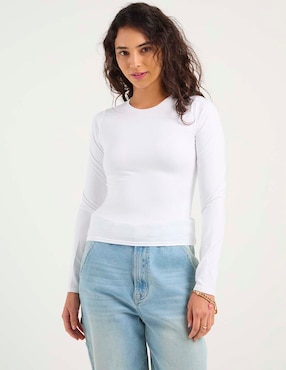 Playera manga larga Hollister cuello redondo para mujer