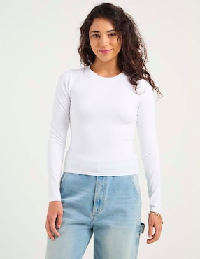 Playera manga larga Hollister cuello redondo para mujer