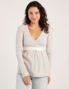 Playera manga larga Hollister cuello V para mujer