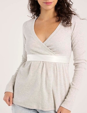 Playera manga larga Hollister cuello V para mujer