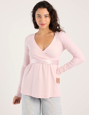 Playera manga larga Hollister cuello V para mujer