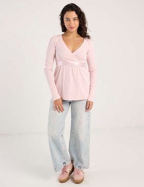 Playera manga larga Hollister cuello V para mujer