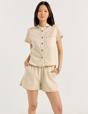 Blusa camisera Coffee Bean manga corta para mujer