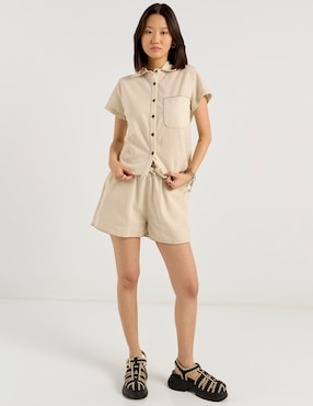 Blusa camisera Coffee Bean manga corta para mujer