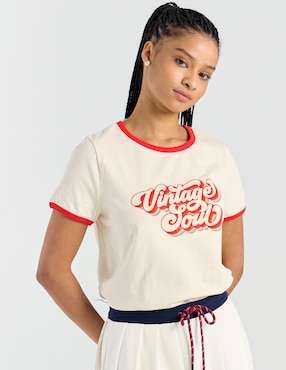 Blusa manga corta Coffee Bean cuello redondo para mujer