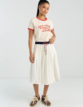 Blusa manga corta Coffee Bean cuello redondo para mujer