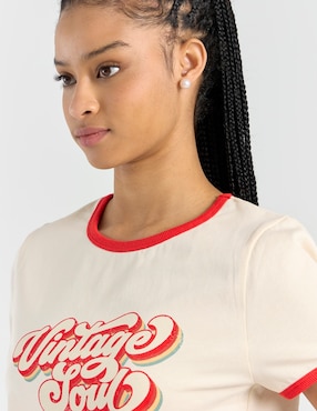 Blusa manga corta Coffee Bean cuello redondo para mujer