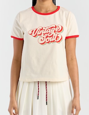 Blusa manga corta Coffee Bean cuello redondo para mujer