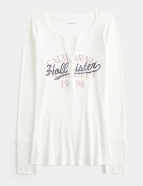 Playera manga larga Hollister cuello con botón para mujer
