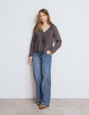 Blusa Brownie Smock Lurex manga larga para mujer