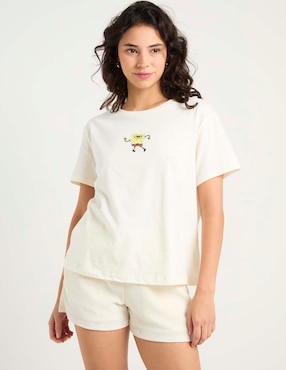 Playera manga corta Tee Bar Bob Esponja cuello redondo para mujer
