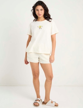 Playera manga corta Tee Bar Bob Esponja cuello redondo para mujer