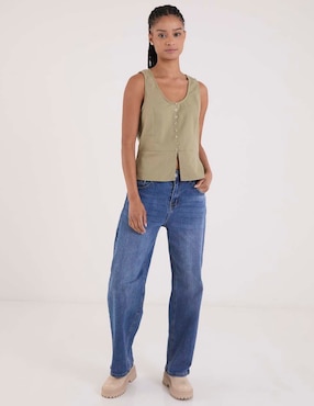 Jeans relaxed wide leg Coffee Bean para mujer