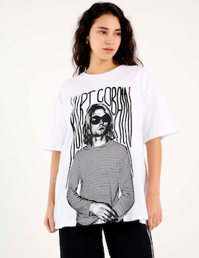Playera manga corta Kurt Cobain cuello redondo para mujer