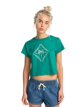 Playera manga corta Billabong Check Me In cuello redondo para mujer