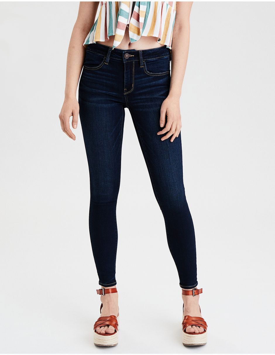 Jeans slim American Eagle lavado obscuro corte cintura para mujer