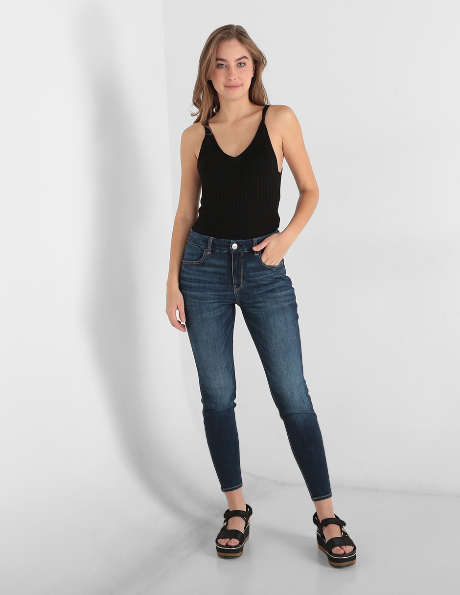 Jeans skinny corte cintura para mujer