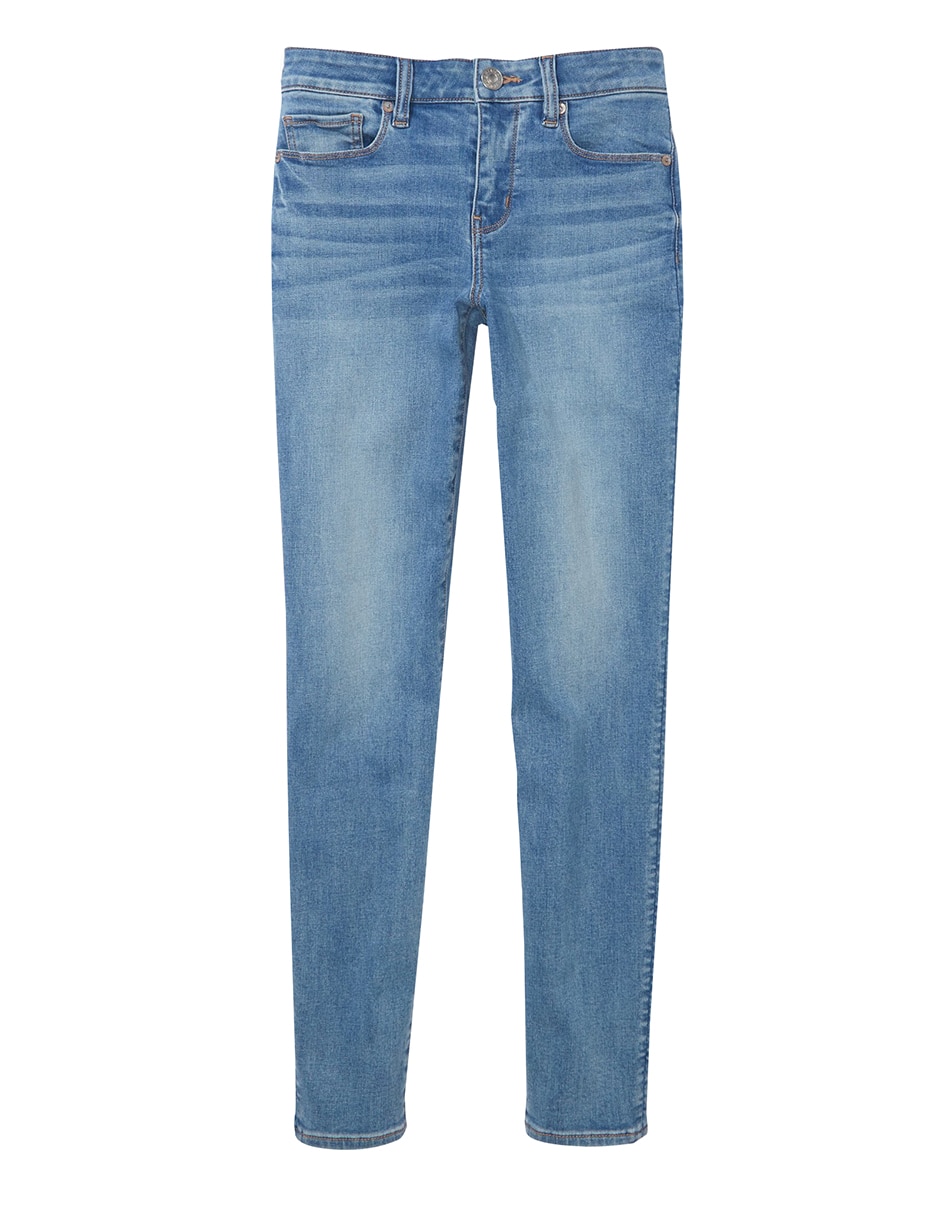 Jeans slim lavado claro corte cintura para mujer 2