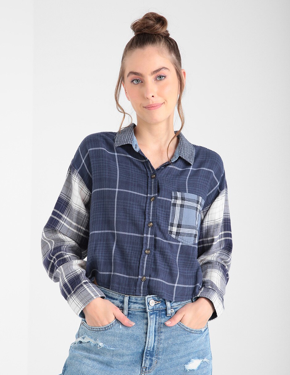 Blusa American Eagle manga larga estampado a cuadros en Liverpool