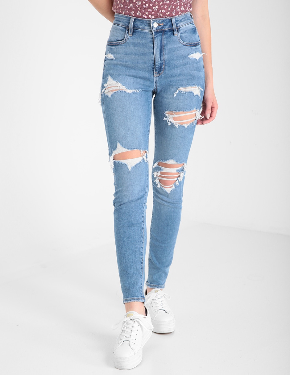 Jeans skinny American Eagle lavado destruido corte cintura para mujer en  Liverpool