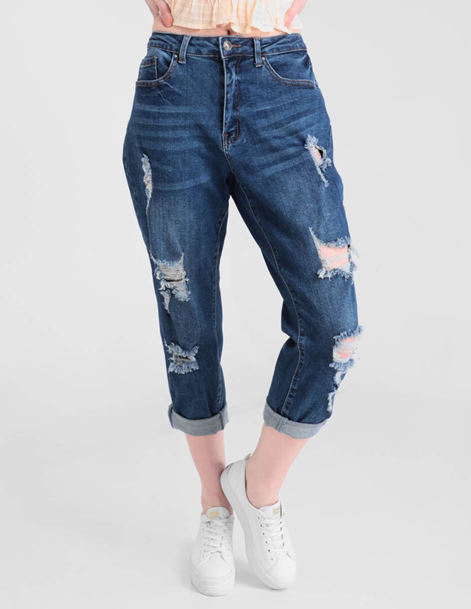 Jeans boyfriend Coffe Bean lavado destruido corte cintura alta para mujer  en Liverpool