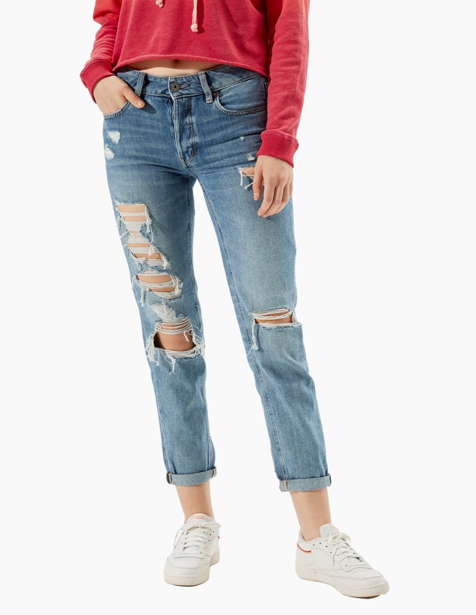 Jeans boyfriend American Eagle lavado deslavado corte a la cintura para  mujer en Liverpool