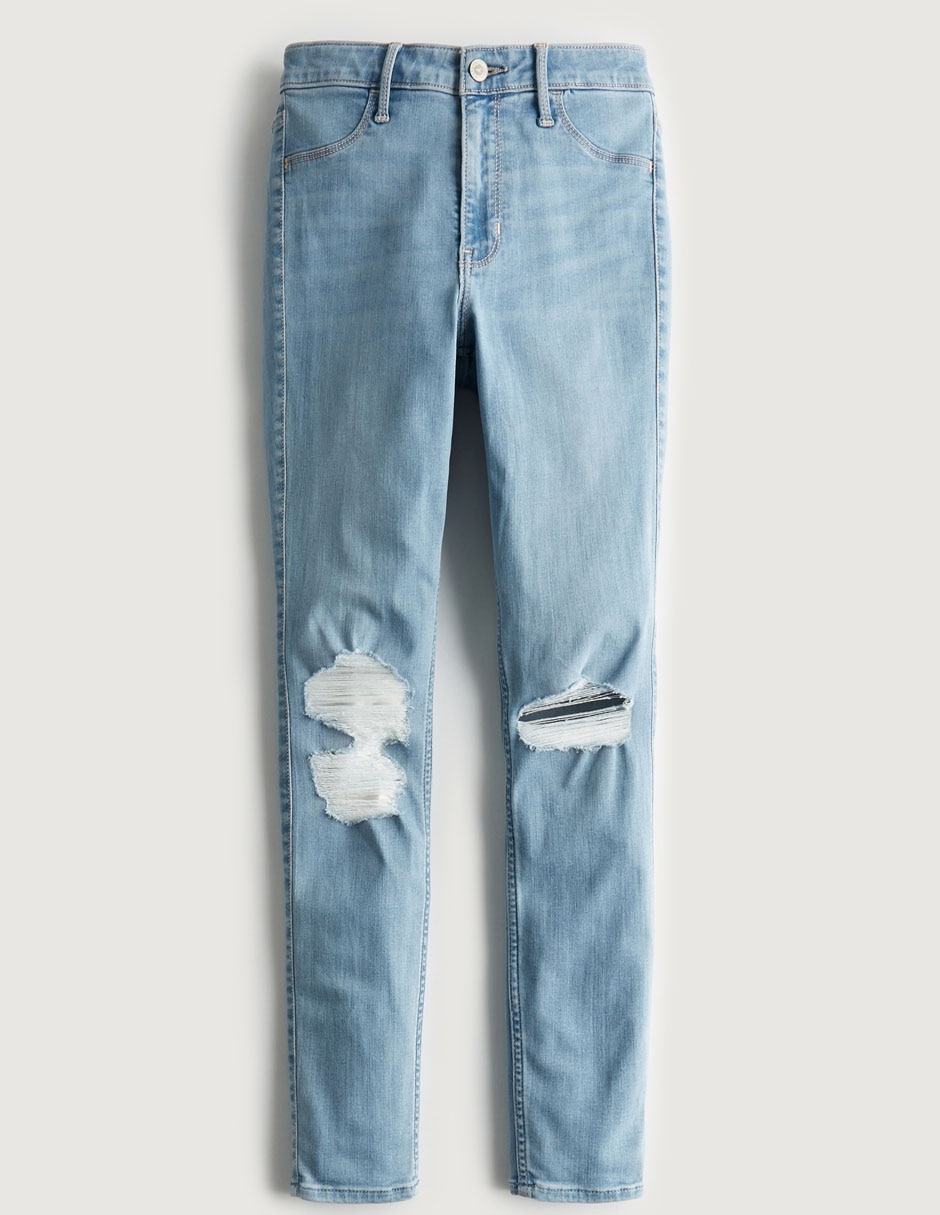 Jeans skinny Hollister deslavado corte cintura para mujer