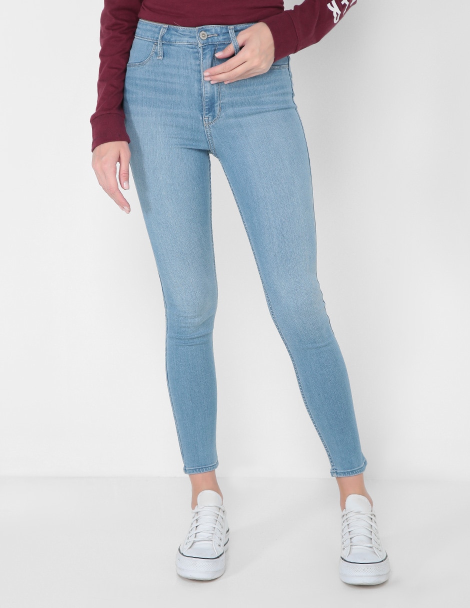 Jeans super skinny Hollister lavado claro corte cintura para mujer