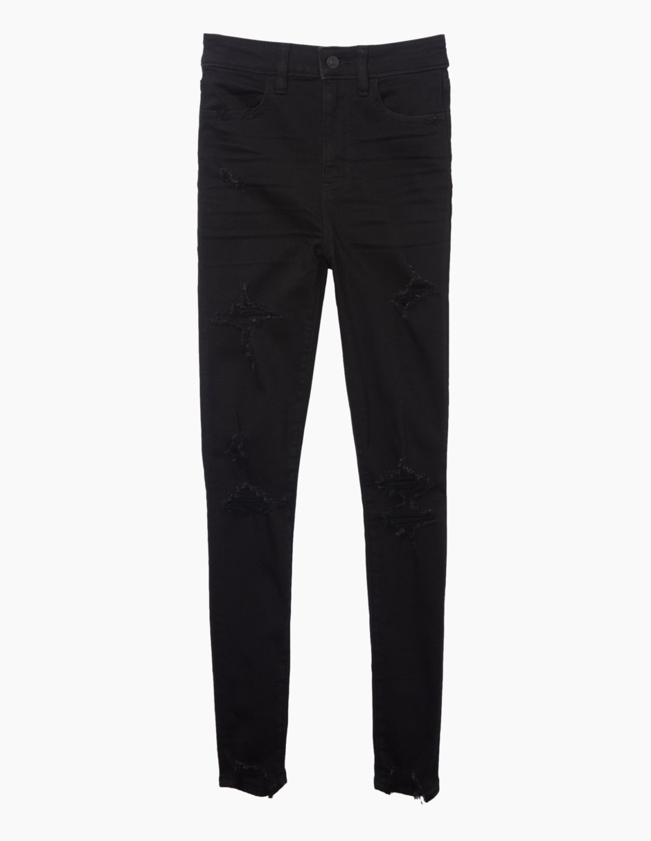 Jeans skinny super hi-rise jegging lavado destruido corte cintura alta para mujer