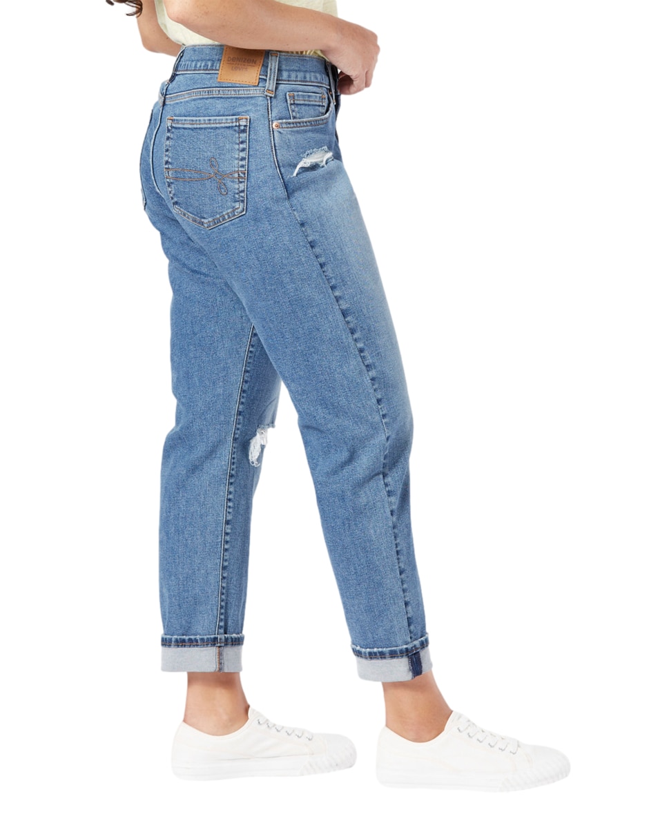 Jeans slim Mid-rise boyfriend corte cintura para mujer 2