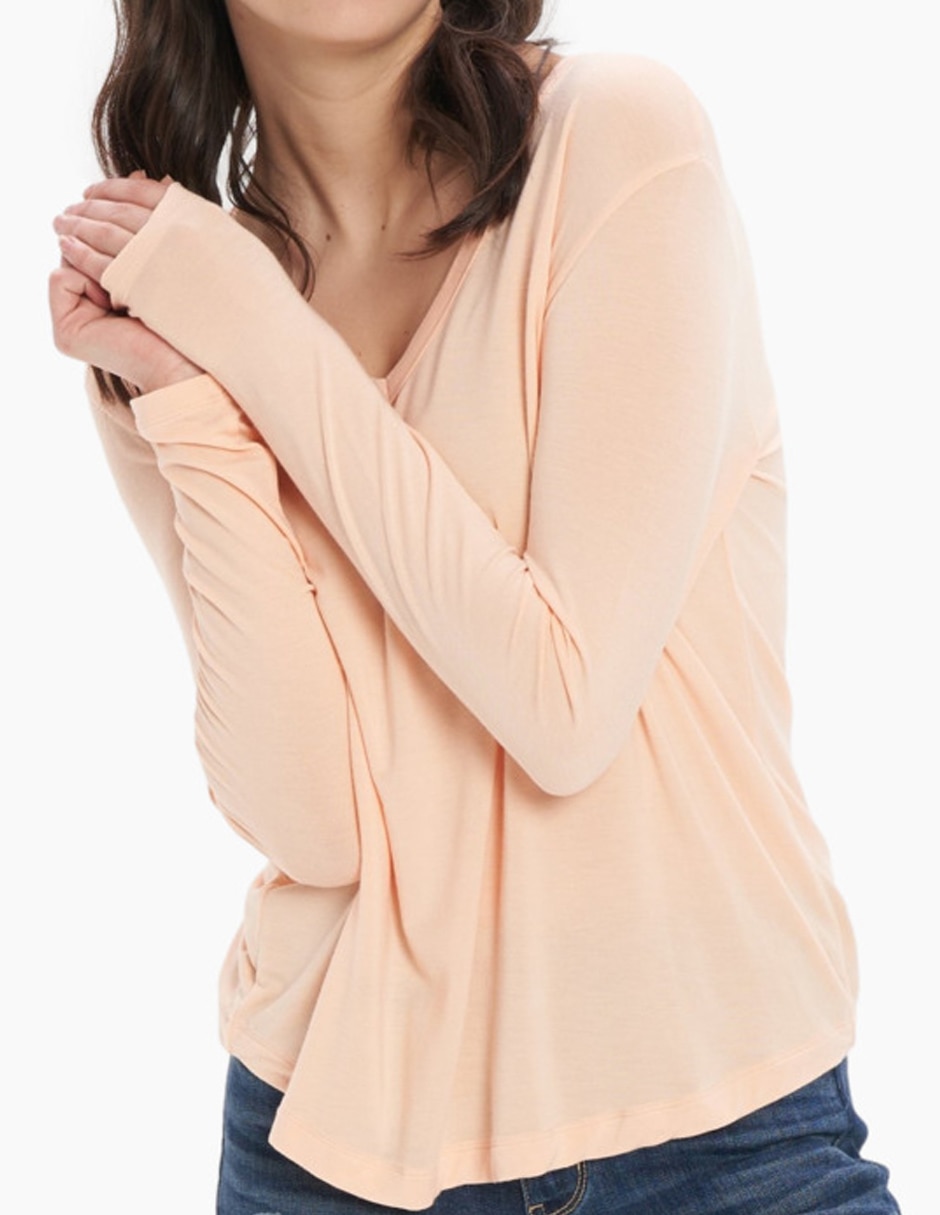 Playera manga larga cuello v para mujer 3