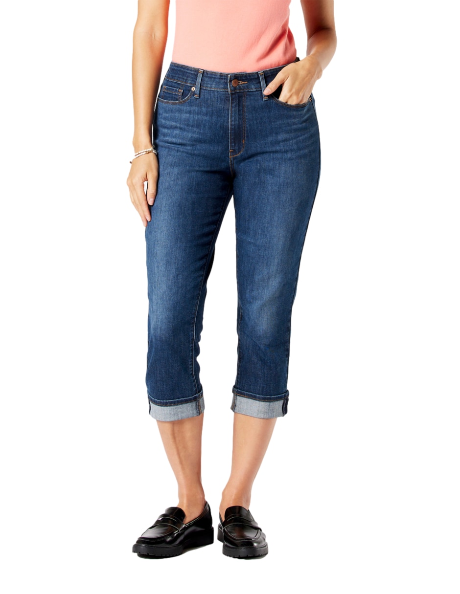 Jeans slim Mid Rise lavado medio corte cintura para mujer