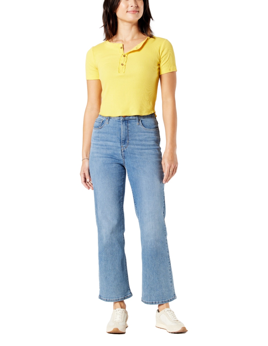 Jeans straight Sculpt uhr crop flare corte cintura alta para mujer 4