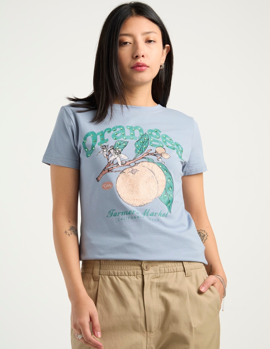 Playera manga corta cuello redondo para mujer