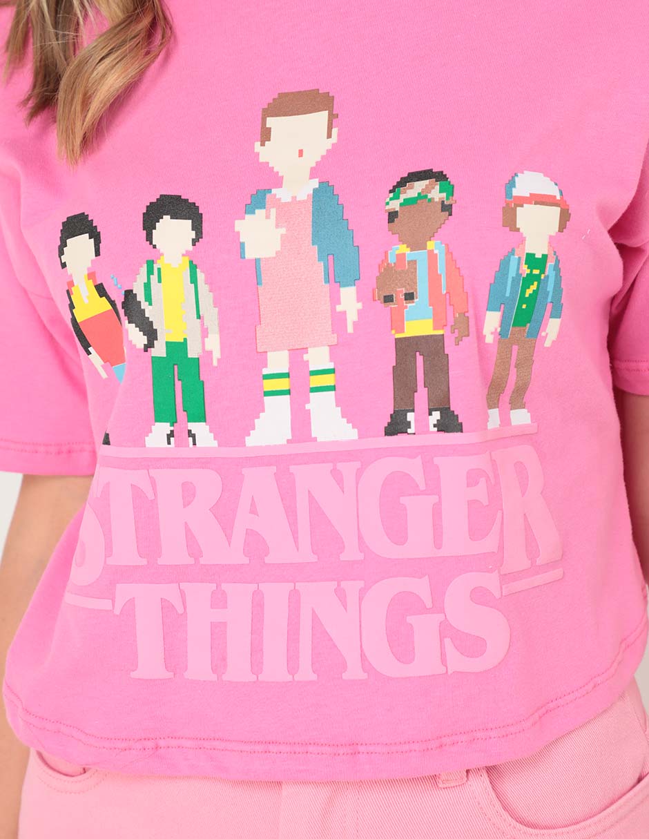 Playera manga corta Stranger Things cuello redondo para mujer