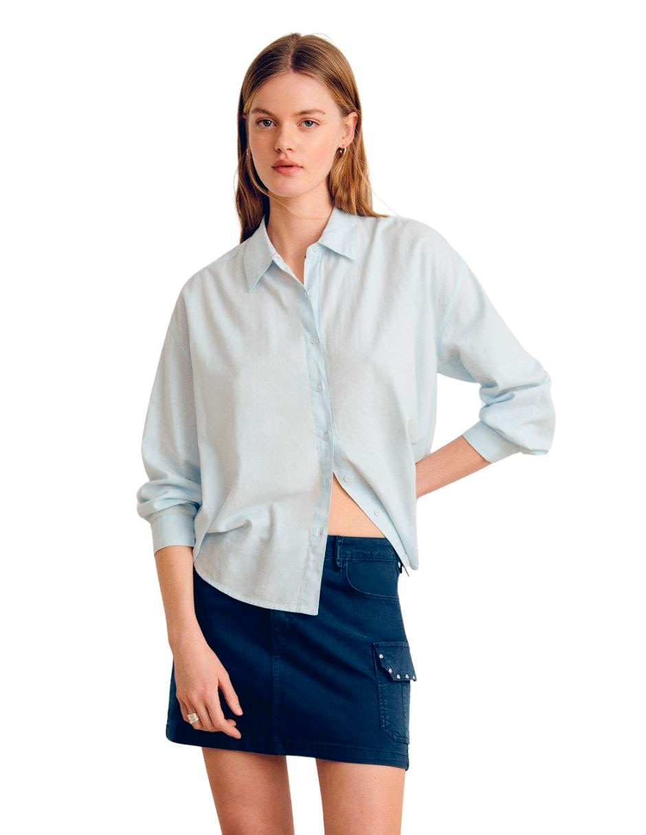 Blusa camisera manga larga para mujer