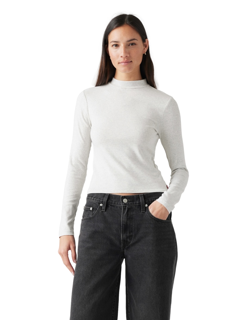 Playera manga larga cuello redondo para mujer
