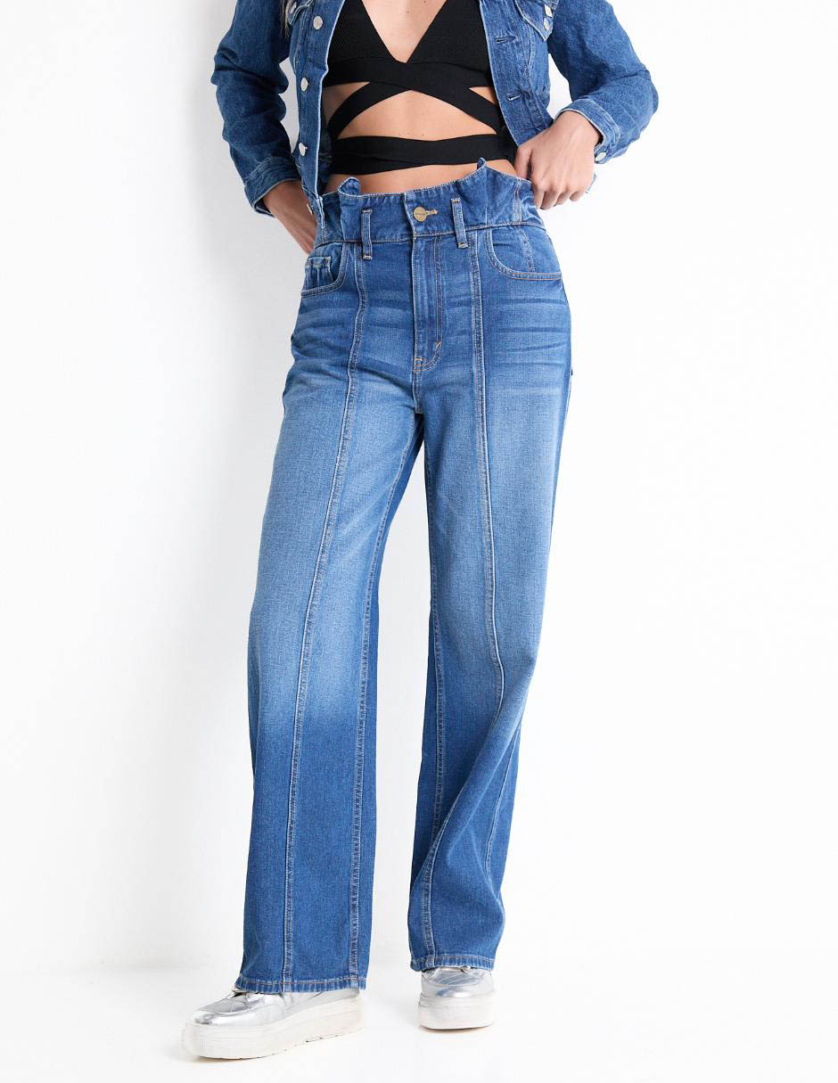 Jeans baggy corte cintura alta para mujer 1