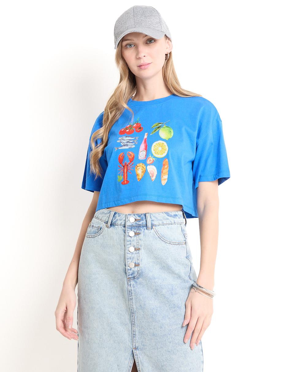 Playera manga corta cuello redondo para mujer