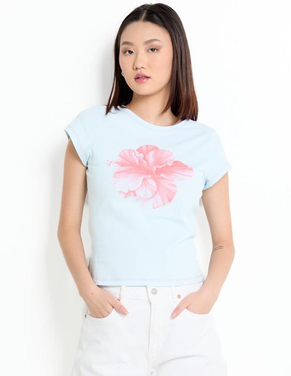 Playera manga corta cuello redondo para mujer