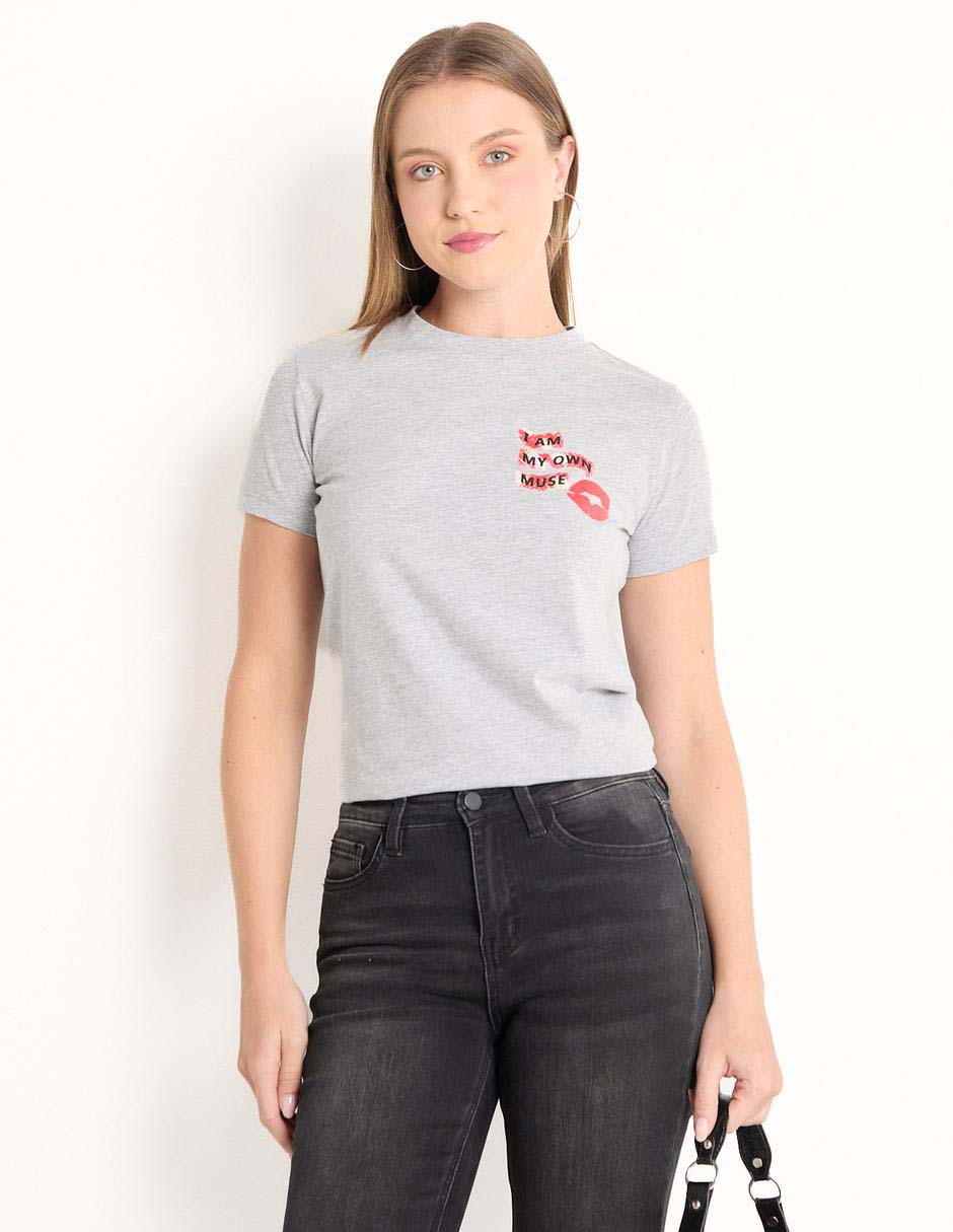 Playera manga corta cuello redondo para mujer