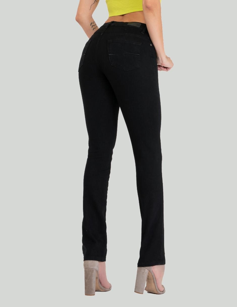 Jeans straight 2445 negro corte cintura alta para mujer 3